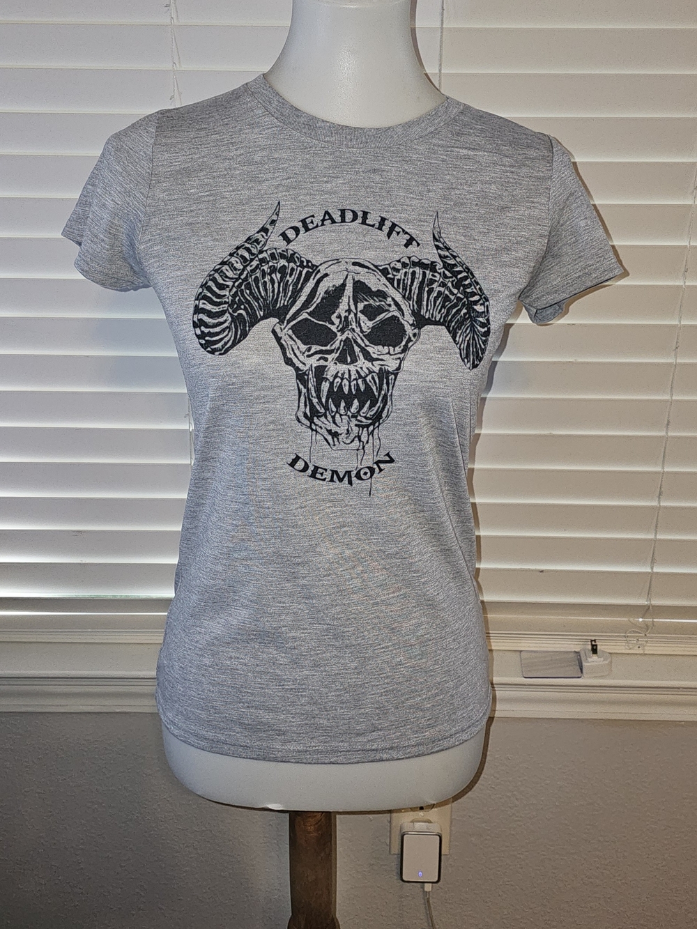 Gildan Gray Women's 'Deadlift Demon' Skull Graphic Tee